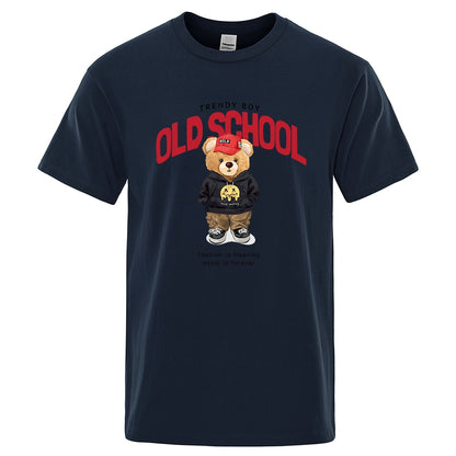 Sporty Cartoon Teddy Bear T Shirt Male Summer Brand Tops O-Neck Fashion Cotton Short Sleeve Mens T-Shirt Tees