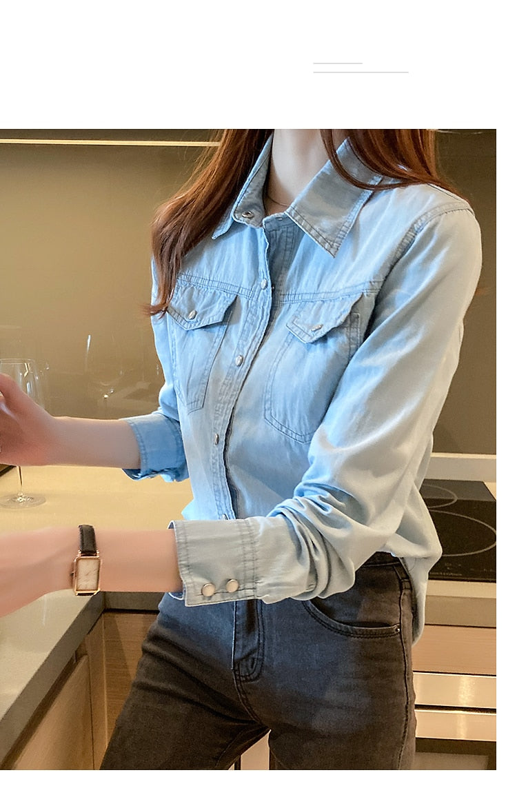 Denim shirt women 2022 spring and autumn new thin bottoming shirt jacket trend