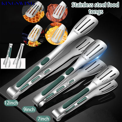 7/9/12inch 304 Stainless Steel Kitchen Tongs BBQ Clamp Grill Cooking Clamp Silicone Food Tong Kitchen Accessories