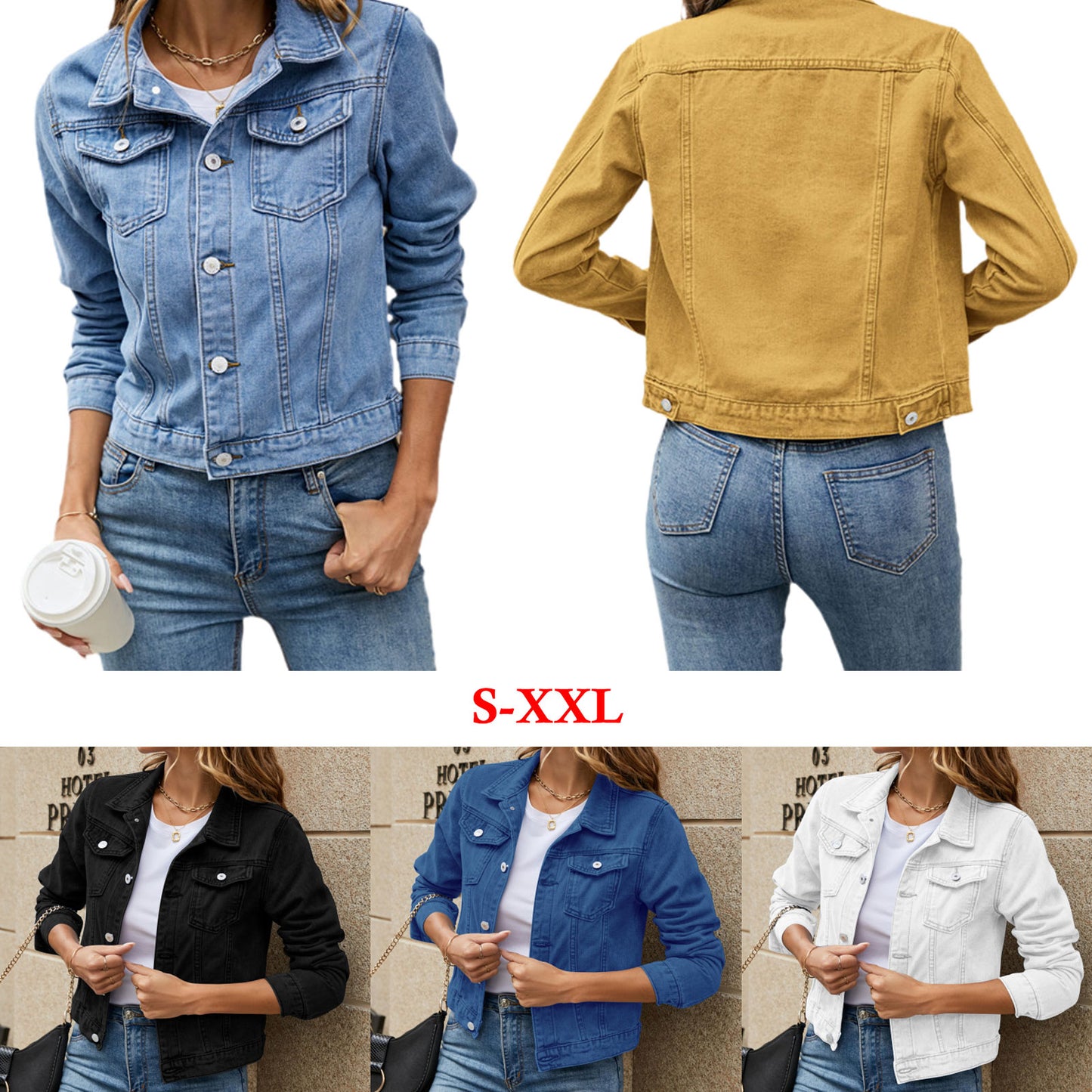 Women&#39;s Denim Jackets Fashion Female Casual Long Sleeve Lapel Solid Button Down Chest Pocket Slim Jean Jacket Fall Winter Coat