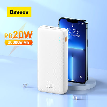 Baseus 20000mAh Power Bank PD QC 20W Portable Charger External Battery Quick Charge Powerbank for iPhone HUAWEI Xiaomi Samsung