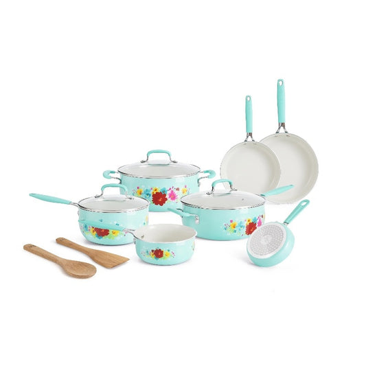 The Pioneer Woman Classic Ceramic Breezy Blossom Cookware Set, 12 Piece Set