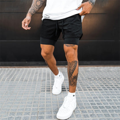 NEW 2 IN 1 Sport Running Mesh Breathable Shorts Men Double-deck Jogging Quick Dry GYM Shorts Fitness Workout Men Shorts