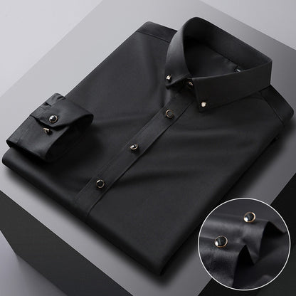 Men&#39;s Silk Shirts Long Sleeve Drill Button Solid Color 3XL Silky Business Formal Social No Iron and Wrinkle Soft Fashion Clothes