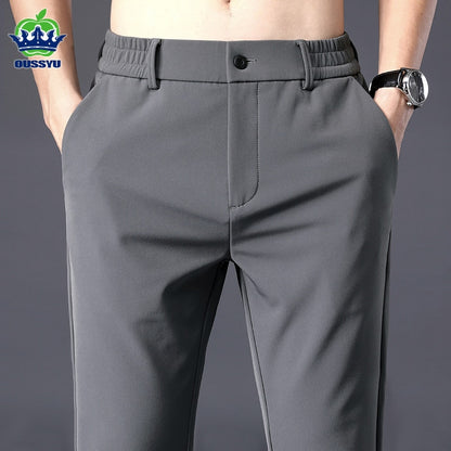 Summer Men&#39;s Casual Pants Thin Business Stretch Slim Fit Elastic Waist Jogger Korean Classic Blue Black Gray Brand Trousers Male