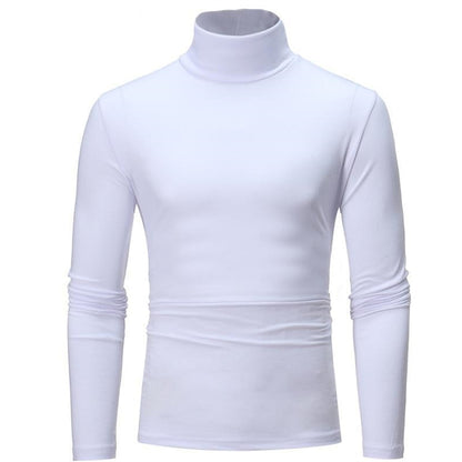 Fashion Men&#39;s Casual Slim Fit Basic Turtleneck High Collar Pullover Male Autumn Spring Thin Tops Basic Bottoming Plain T-shirt