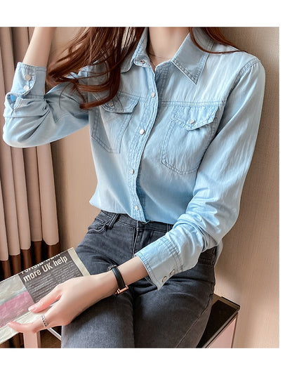 Denim shirt women 2022 spring and autumn new thin bottoming shirt jacket trend