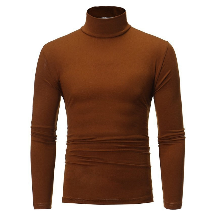 Fashion Men&#39;s Casual Slim Fit Basic Turtleneck High Collar Pullover Male Autumn Spring Thin Tops Basic Bottoming Plain T-shirt