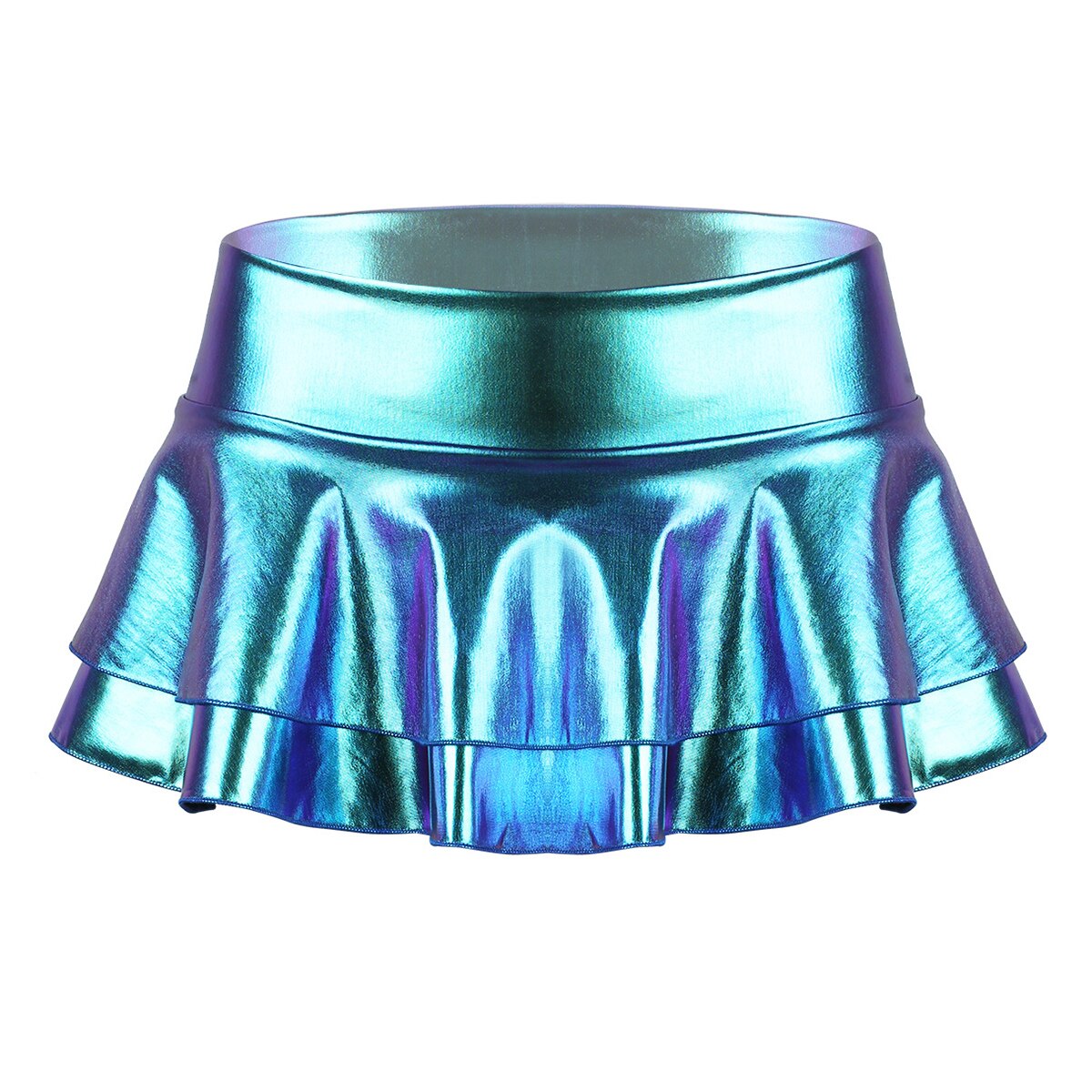 Metallic Shiny Pleated Skirts Womens High Waist Shiny Holographic Flared Rave Dance Bottoms Clubwear Mini Party Skater Skirt