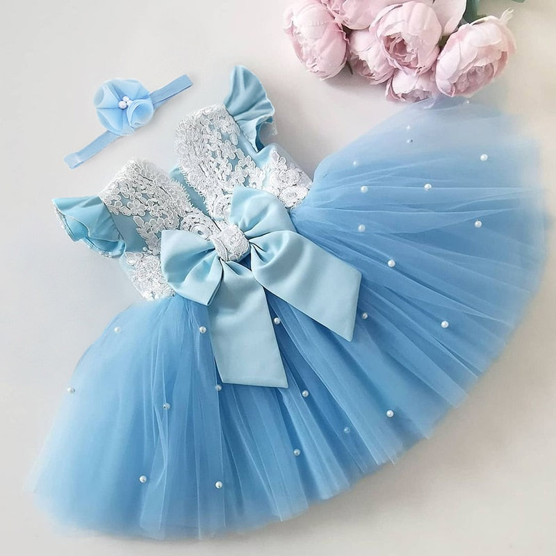 Baby Girl Dress Cute Bow Newborn Princess Dresses for Baby 1 Year Birthday Dress Toddler Infant Party Dress Christening Gown