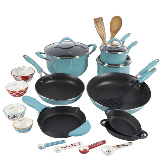 Kitchen Accessories Frontier Speckle 24-Piece Cookware Combo Set, Turquoise Kitchen Cookware Set