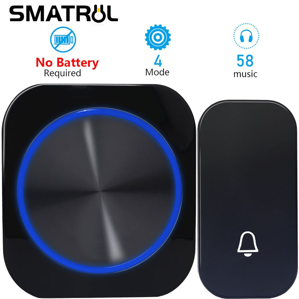 SMATRUL Self Powered Waterproof Wireless DoorBell Door Bell Night Light No Battery EU Plug Smart Home 1 2 Button 1 2 Receiver