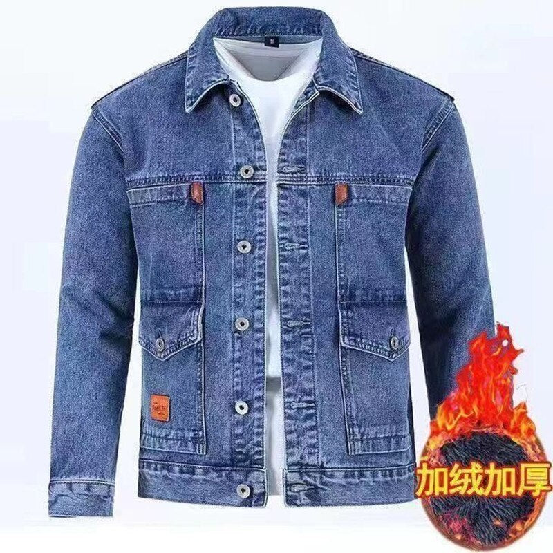 2022 Autumn and Winter New Men&#39;s Classic Fashion All-Match Denim Jacket Men&#39;s Fleece Thickening Warm High-Quality Jacket S-5XL