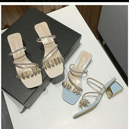 Fashion Black Summer Sandals Open Toe Women Sandles Thick Heel  Flip Flops Square Toe Gladiator Shoes Women Slippers Size 34-40