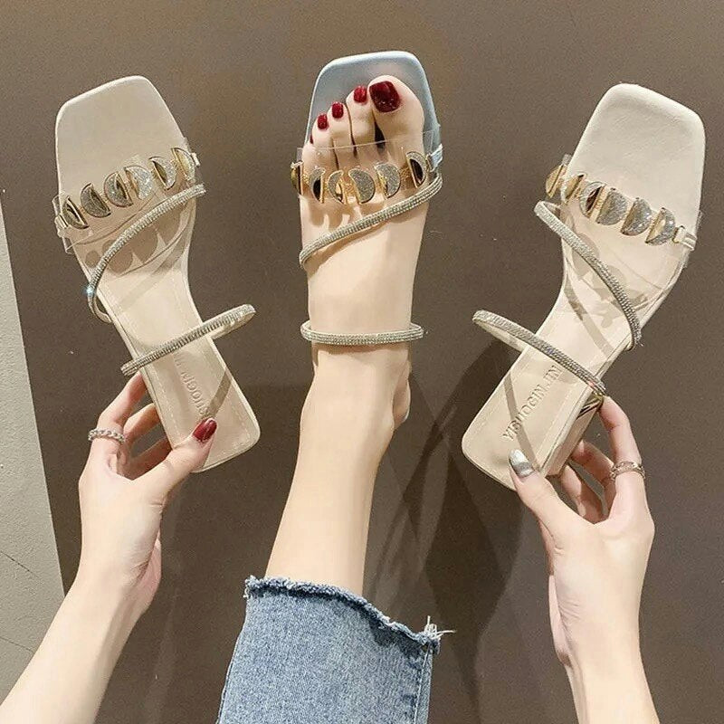 Fashion Black Summer Sandals Open Toe Women Sandles Thick Heel  Flip Flops Square Toe Gladiator Shoes Women Slippers Size 34-40