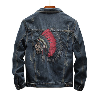 Prowow 2021 Fashion Streetwear Men Jacket Retro Blue Indian Chief Embroidery Denim Jackets Men Size M-6XL Hip Hop Punk Coats