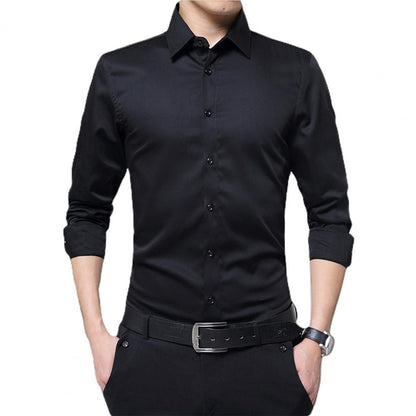 Wash-and-wear Smooth Solid Color Formal Business Shirt for Interview