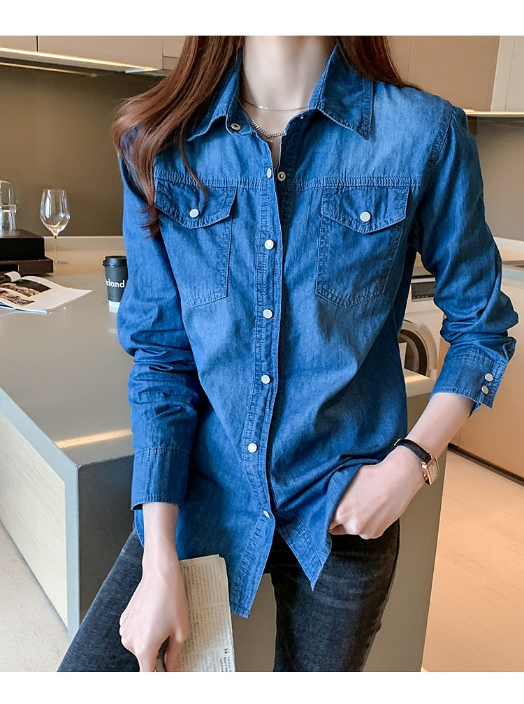 Denim shirt women 2022 spring and autumn new thin bottoming shirt jacket trend