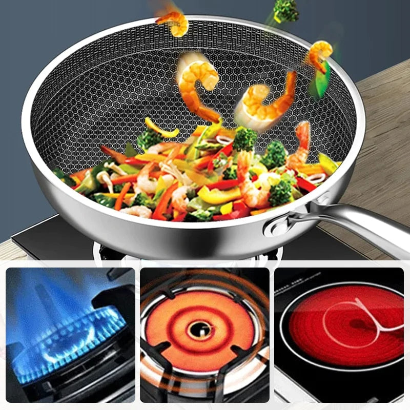 Stainless Steel Frying Pan Nonstick Pan Kitchen Cooking Fried Steak Pot Electromagnetic Furnace General