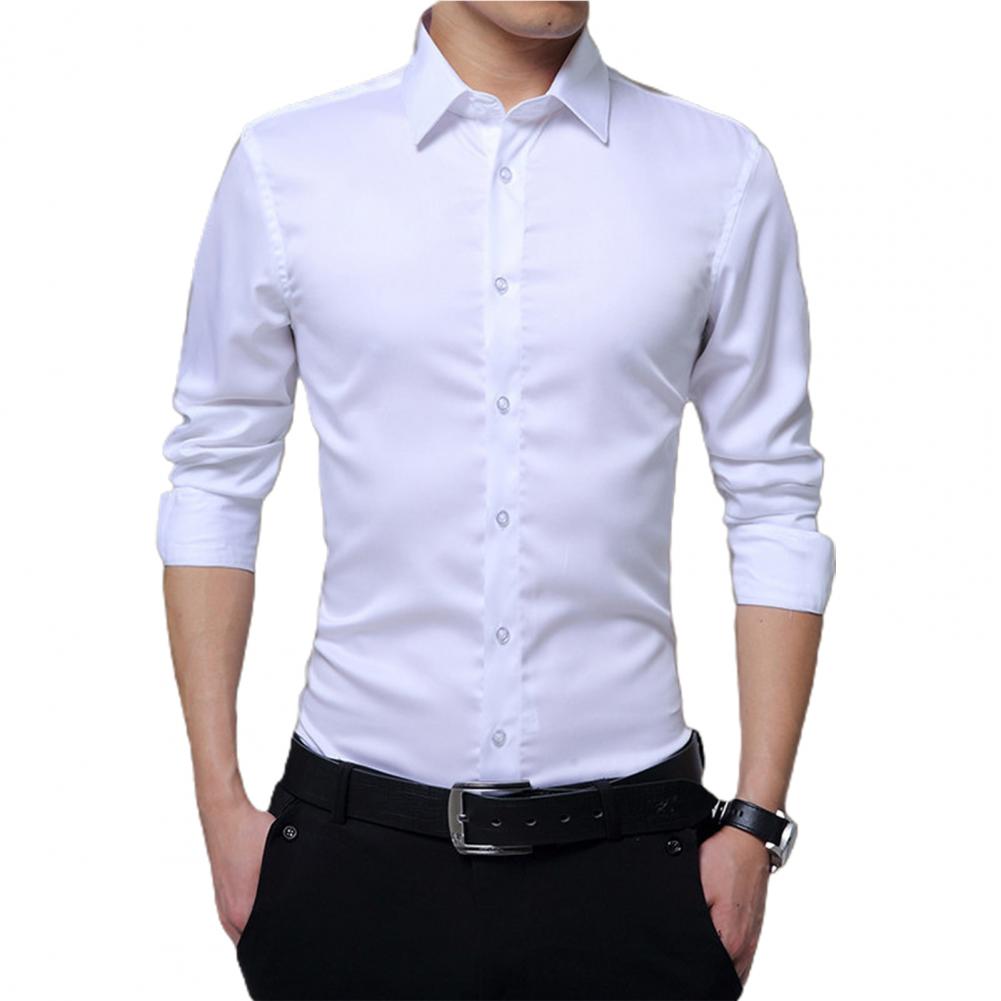 Wash-and-wear Smooth Solid Color Formal Business Shirt for Interview