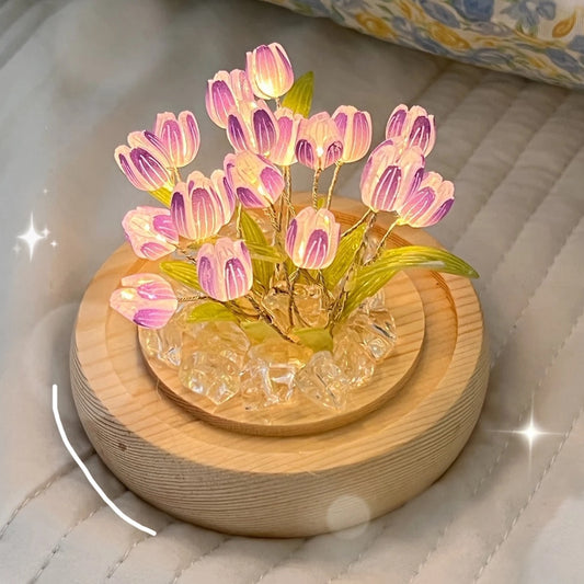 Tulip Night Light DIY Battery Operated Tulip Flower Table Lamp Simulation Flower LED Nightlight Bedside Sleep Light Home 2023