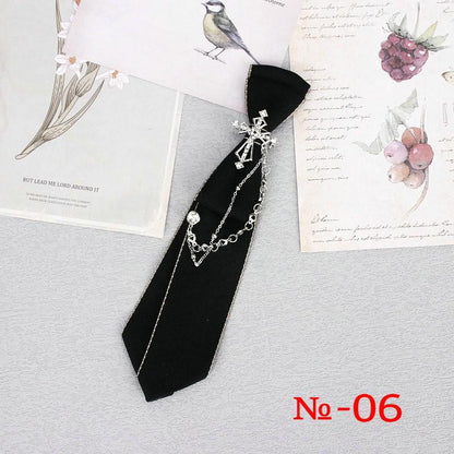 Hand Made Black Ribbon Tie Crystal Rhinestone Jewelry Men Shirts Hot New Girl Boys Collar Neck Ties School Uniform Women Necktie