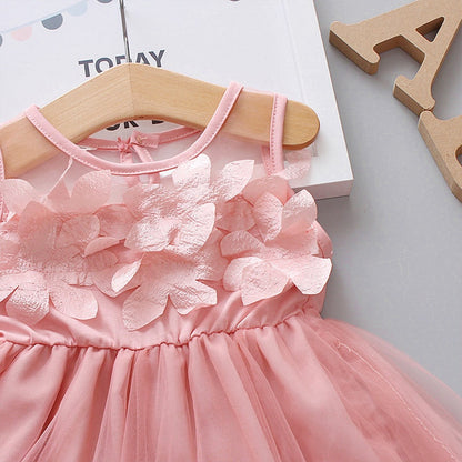 Flower Fairy Baby Girl Party Dresses Summer Sweet Kid&#39;s Clothing Birthday Princess Mesh Wedding Dress Children Clothes