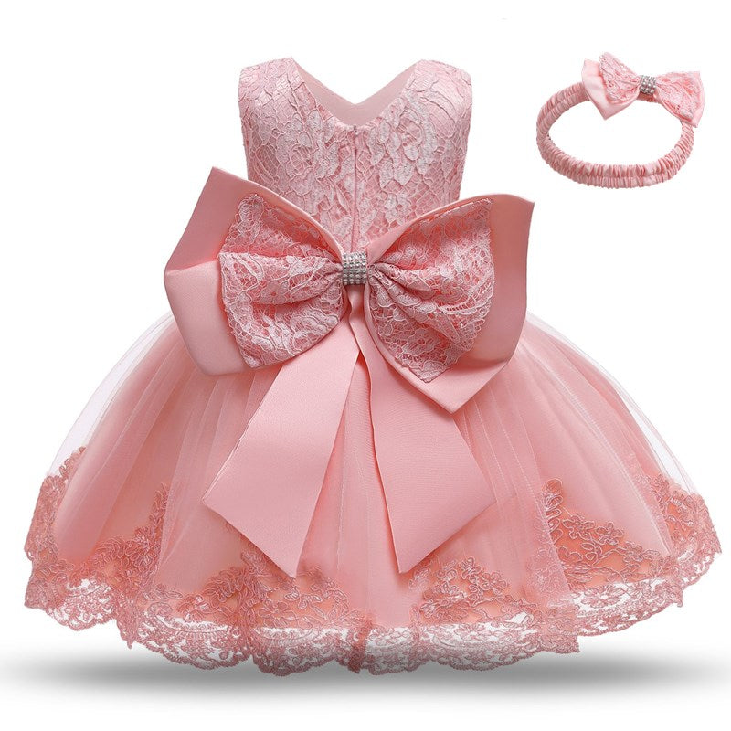 Toddler Baby Girl Dress  Big Bow Baptism Dress for Girls First Year Birthday Party Wedding Dress Baby Clothes Tutu Fluffy Gown