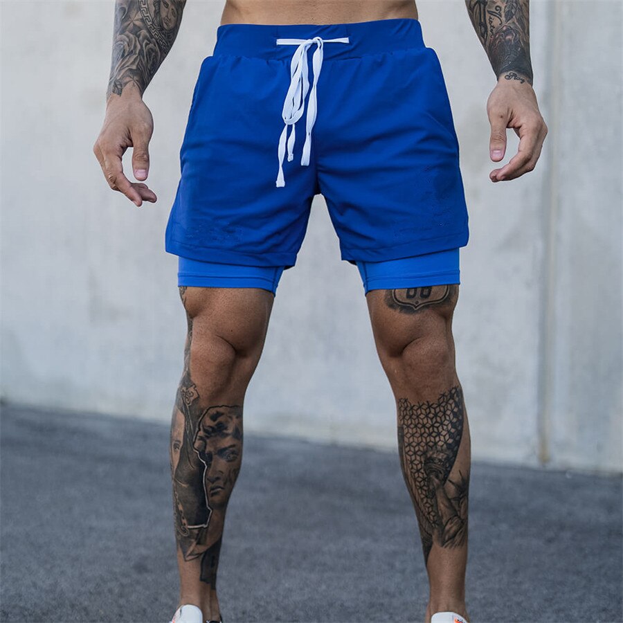 NEW 2 IN 1 Sport Running Mesh Breathable Shorts Men Double-deck Jogging Quick Dry GYM Shorts Fitness Workout Men Shorts