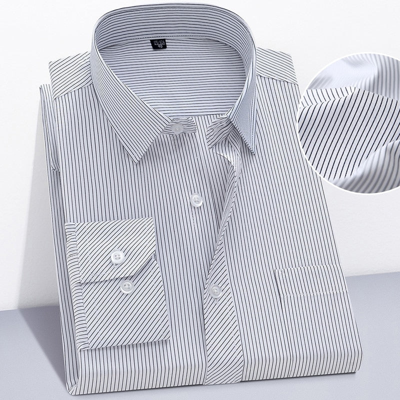 Plus Size Mans Cotton Shirts Hight Quality Business Casual Shirt Slim Fit Long-Sleeve Striped Chemise Male Formal Office Dress