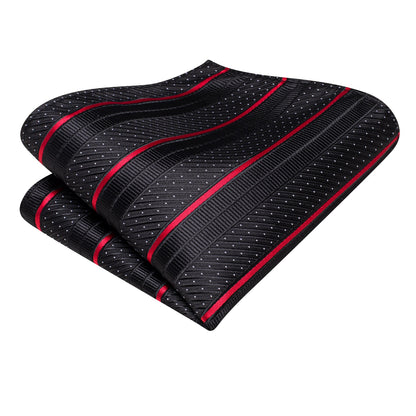 Black Red Striped Silk Wedding Tie For Men Handky Cufflink Gift Men Necktie Fashion Business Party Dropshiping Hi-Tie Designer
