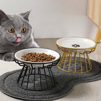 Ceramic Raised Pet Bowl Food Water Treats for Cats &amp; Dogs Supplies Outdoor Feeding Drinking Accessories Doggie Cat Stand Bowl