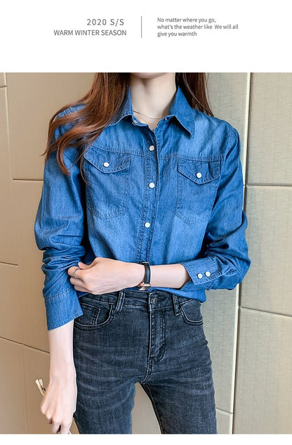 Denim shirt women 2022 spring and autumn new thin bottoming shirt jacket trend