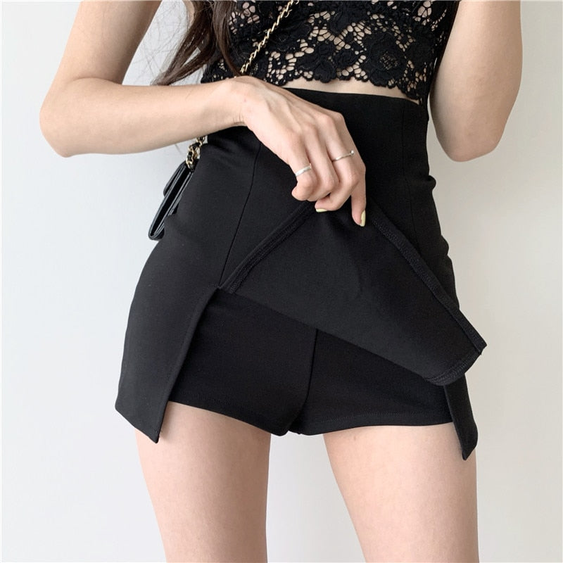 Sexy Split Shorts Skirt Women&#39;s Office Ladies Suit Skirt Summer New Black Mini A-line Pants Skirt High Waist Wide Leg Shorts