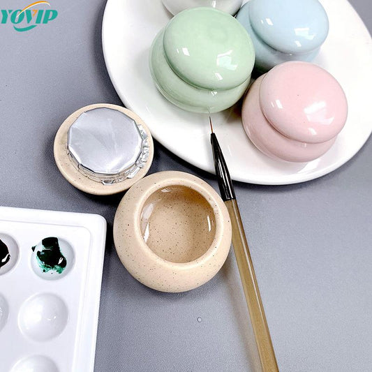 1Pcs Ceramics Nail Cup Acrylic Powder Liquid Brush Dappen Bowl Holder Container Equipment Nail Salon Tool With Wood Lid