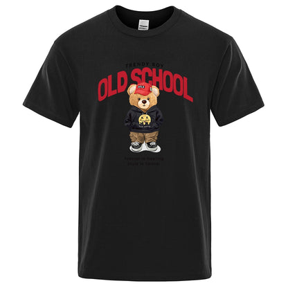 Sporty Cartoon Teddy Bear T Shirt Male Summer Brand Tops O-Neck Fashion Cotton Short Sleeve Mens T-Shirt Tees