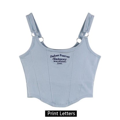Women Sleeveless Crop Top Tank Tops Sexy Vest Letters Y2K Solid Color Short Women&#39;s T-shirt Camisole Crop Top With Bra Pad
