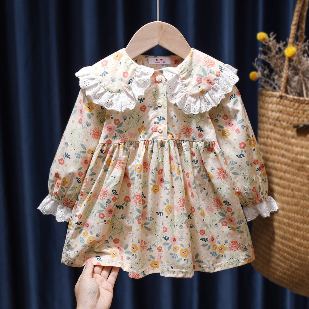 Baby Girls Dress Casual Plaid Clothes Summer 2022 New Korean Cotton Linen Girls Princess Dress Big Turn Down Collar Dress