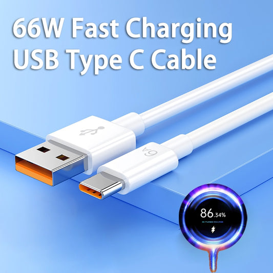 66W 6A Fast Charging Usb Type C Cable for Xiaomi Redmi POCO Huawei Honor OPPO VIVO OnePlus Mobile Phone Charger USB C Cable