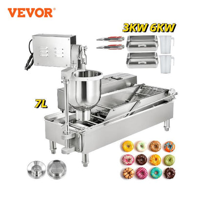 VEVOR Commercial Automatic Donut Making Machine 7L Hopper Stainless Steel Doughnut Maker 3 Sizes Molds Fryer Kitchen Appliances