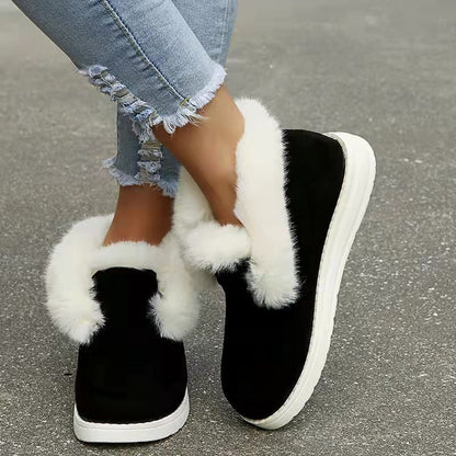 2023 Ladies Ankle Boots Women Winter Warm Plush Fur Snow Boots Suede Leather Shoes Ladies Slip on Comfortable Female Footwear