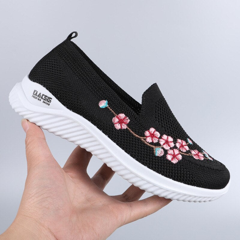 Women Sneakers Mesh Breathable Floral Comfort Mother Shoes Soft Solid Color Fashion Female Footwear Lightweight Shoes for Women