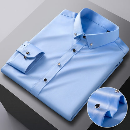 Men&#39;s Silk Shirts Long Sleeve Drill Button Solid Color 3XL Silky Business Formal Social No Iron and Wrinkle Soft Fashion Clothes