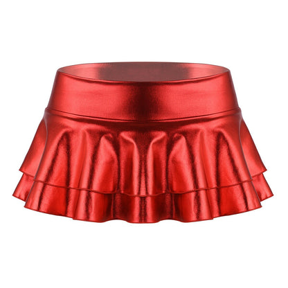 Metallic Shiny Pleated Skirts Womens High Waist Shiny Holographic Flared Rave Dance Bottoms Clubwear Mini Party Skater Skirt