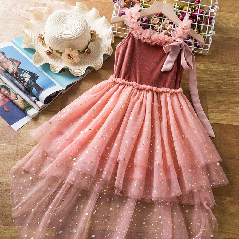 Summer Cute Girls Sequined Princess Dress Kids Sleeveless Tulle Clothes Children Birthday Party Vestido Kids Easter Tutu Costume