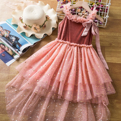 Summer Cute Girls Sequined Princess Dress Kids Sleeveless Tulle Clothes Children Birthday Party Vestido Kids Easter Tutu Costume