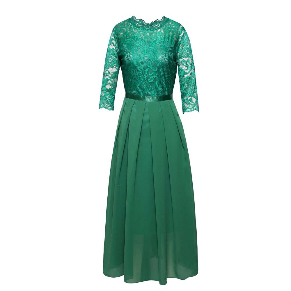Lace Dress Women Green Black 2021 Spring Summer New Europe Fashion Chiffon Stitching Party Maxi Dresses Vestidos Feminina CX1345