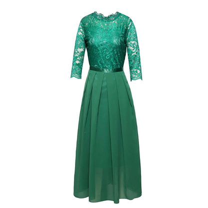 Lace Dress Women Green Black 2021 Spring Summer New Europe Fashion Chiffon Stitching Party Maxi Dresses Vestidos Feminina CX1345