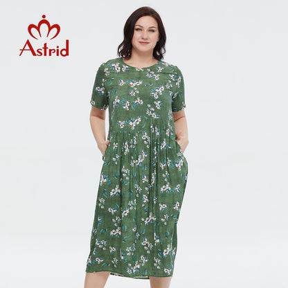 Astrid Women&#39;s Summer Dress 2023 for Women Cotton Long A Boho Casual Elegant Vintage Dresses Oversize Floral Print with Pocket