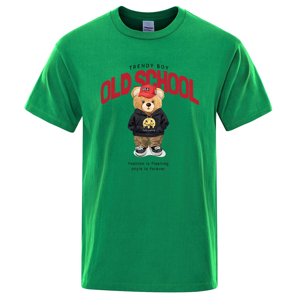 Sporty Cartoon Teddy Bear T Shirt Male Summer Brand Tops O-Neck Fashion Cotton Short Sleeve Mens T-Shirt Tees